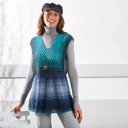 Red Heart Crochet Not-So-Granny Tunic Crochet Tunic made in Red Heart It's a Wrap Rainbow Yarn