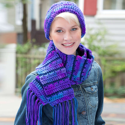 Red Heart Crochet Jagged Lines Hat & Scarf Set Crochet Hat & Scarf made in Red Heart Super Saver Yarn