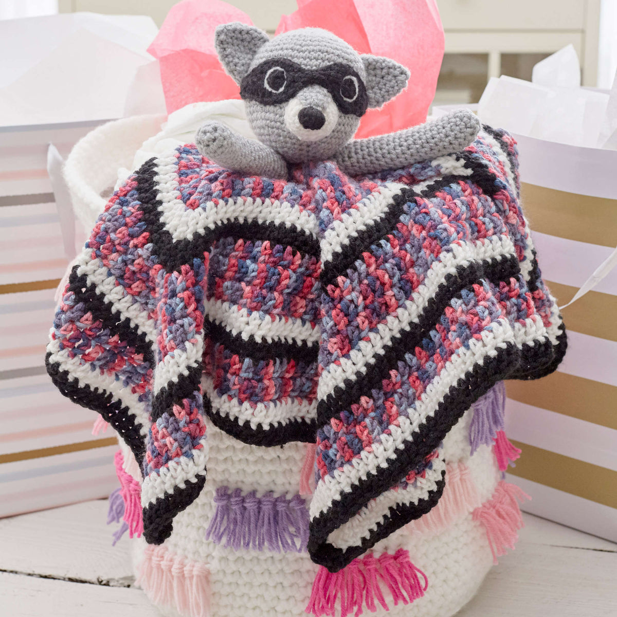 Crochet RaccoonLovey made in Red Heart Baby Hugs Medium Yarn