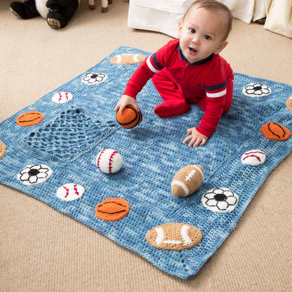 Red Heart Young Athlete Crochet Blanket and Rattles Crochet Blanket made in Red Heart Super Saver Yarn