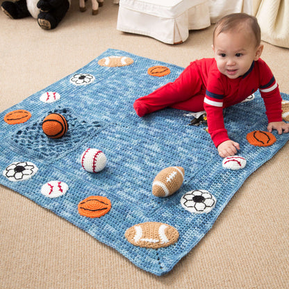 Red Heart Young Athlete Crochet Blanket and Rattles Crochet Blanket made in Red Heart Super Saver Yarn