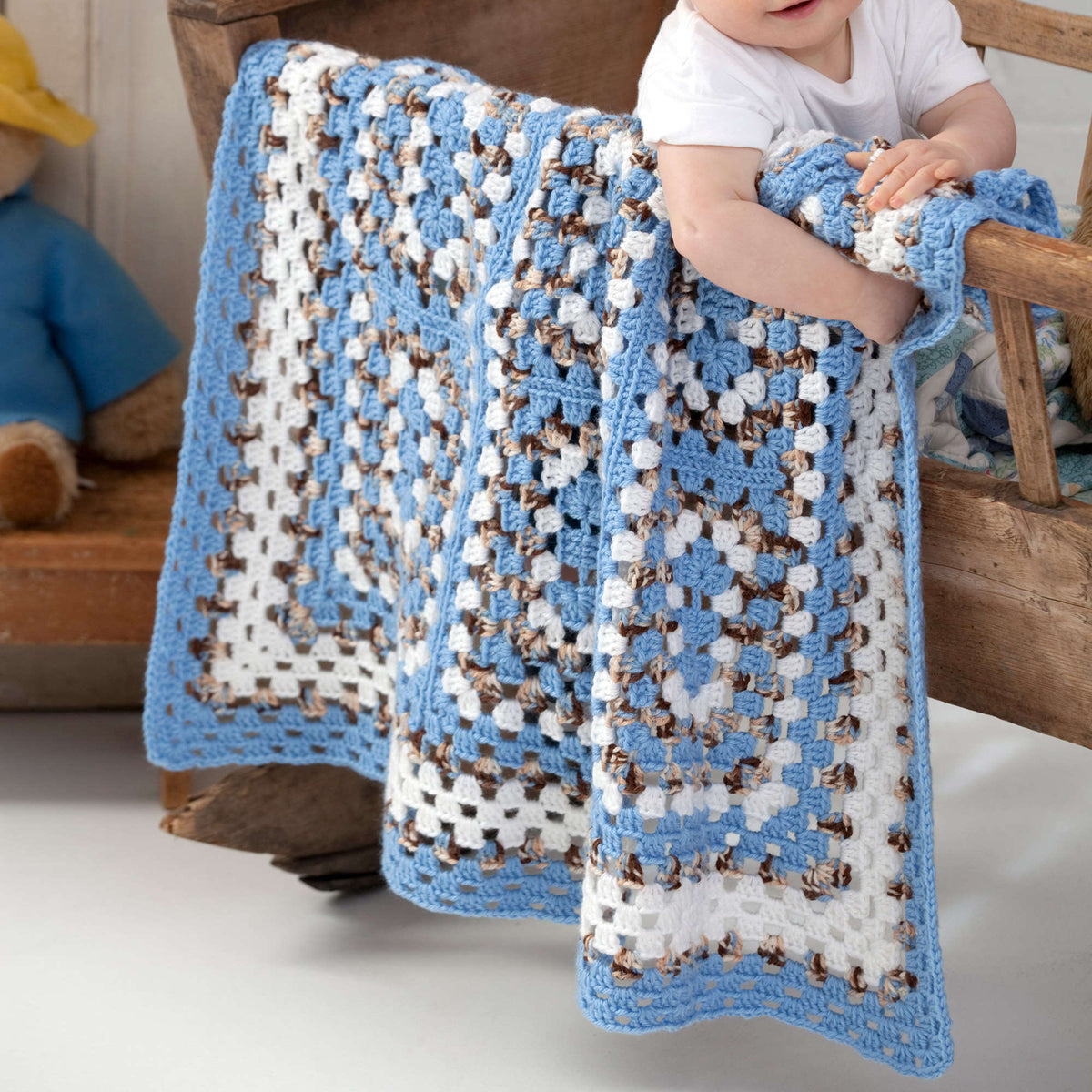 Crochet Blanket made in Red Heart Soft Baby Steps Yarn