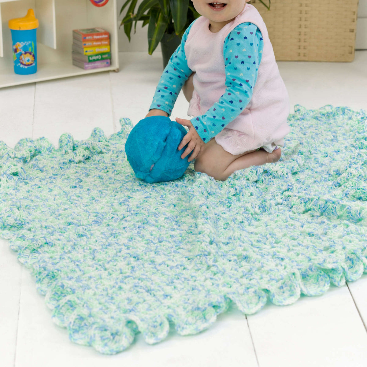 Crochet Blanket made in Red Heart Soft Baby Steps Yarn