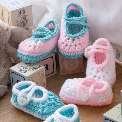 Red Heart Crochet Two-Color Baby Booties Crochet Booties made in Red Heart Baby Hugs Light Yarn