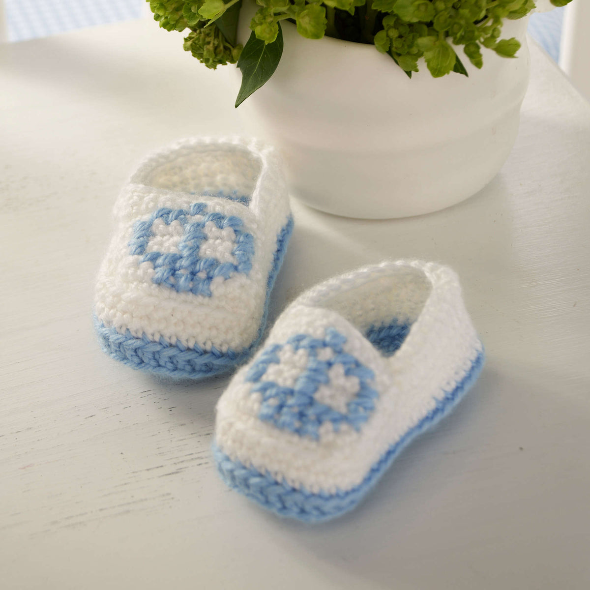 Crochet Booties made in Red Heart Soft Baby Steps Yarn