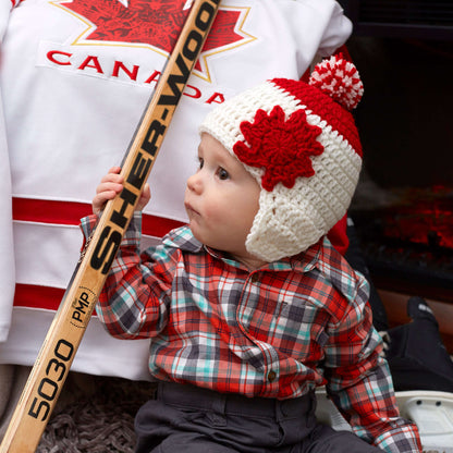 Red Heart Crochet Maple Leaf Earflap Hat Crochet Hat made in Red Heart Super Saver Yarn