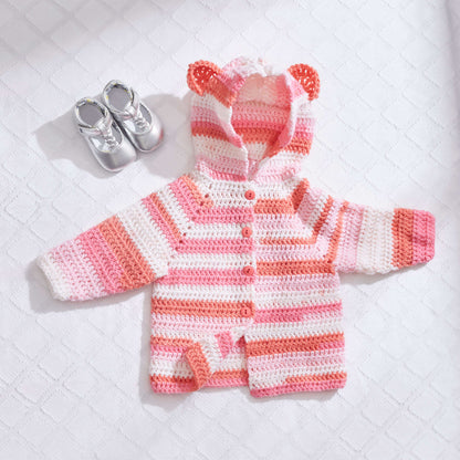 Red Heart Baby Bear Crochet Hoodie Crochet Sweater made in Red Heart Bunches of Hugs yarn