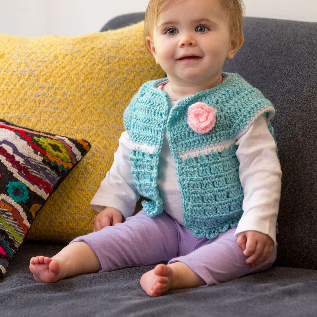 Crochet Sweater made in Red Heart Baby Hugs Light Yarn
