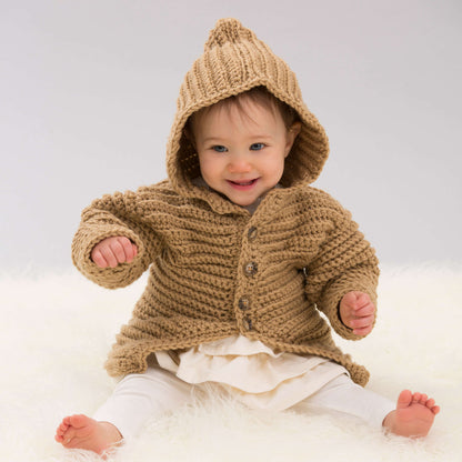 Red Heart Crochet Hooded Playful Cardi Crochet Cardigan made in Red Heart With Love Yarn