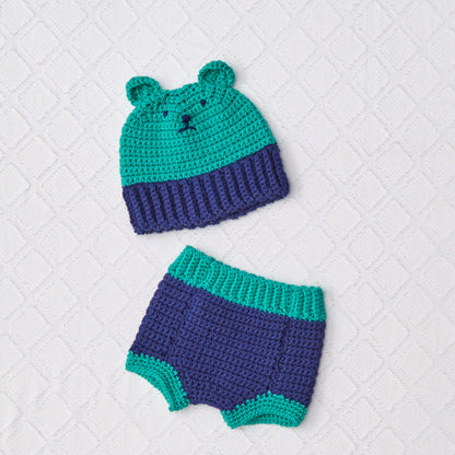 Red Heart Crochet Bear Hat and Diaper Cover Crochet Baby Cover made in Red Heart Baby Hugs Medium Yarn
