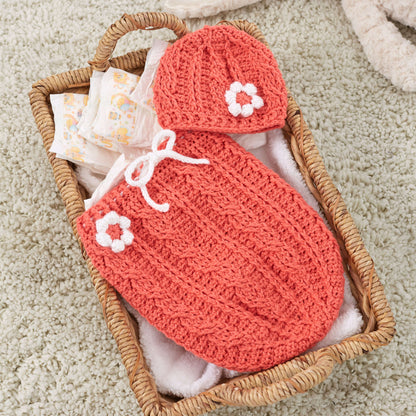 Red Heart Crochet Just Peachie Cocoon Set Crochet Set made in Red Heart Baby Hugs Light Yarn