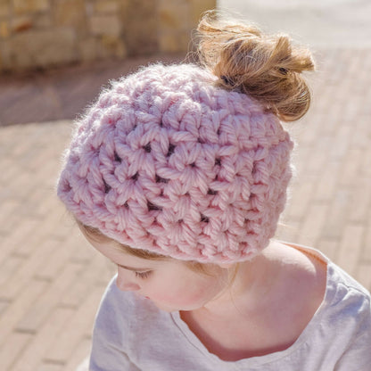 Red Heart Crochet Childs' Messy Bun Hat Crochet Hat made in Red Heart Grande Yarn