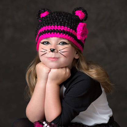 Red Heart Crochet Glam Black Cat Hat Crochet Hat made in Red Heart Reflective Yarn