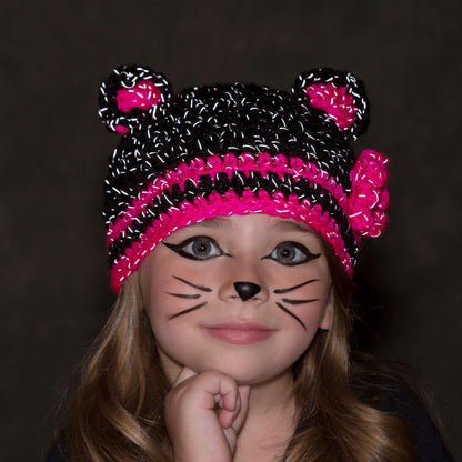 Red Heart Crochet Glam Black Cat Hat Crochet Hat made in Red Heart Reflective Yarn