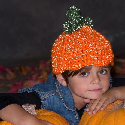Red Heart Crochet Lil' Pumpkin Hat Crochet Hat made in Red Heart Reflective Yarn