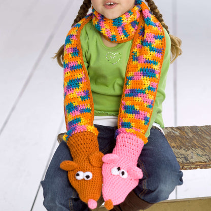 Red Heart Crochet Childs' Puppet Scarf Crochet Scarf made in Red Heart Sport Yarn