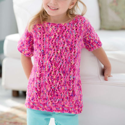 Red Heart Girl's Crochet Cable Sweater Crochet Sweater made in Red Heart Gumdrop Yarn