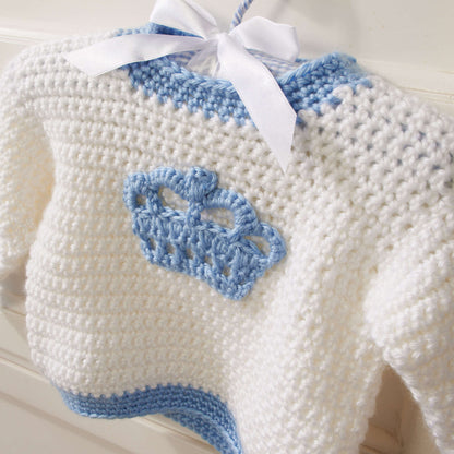 Red Heart Crochet Little Prince Crown Sweater Crochet Sweater made in Red Heart Soft Baby Steps Yarn