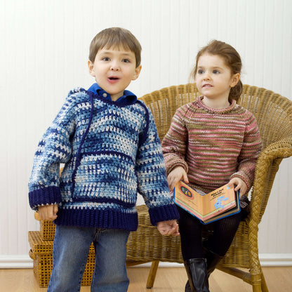 Red Heart Crochet Child's Hooded Sweatshirt Crochet Sweatshirt made in Red Heart Super Saver Yarn