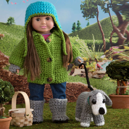 Red Heart Crochet Walking the Dog for Dolls Crochet Toy made in Red Heart Soft Yarn