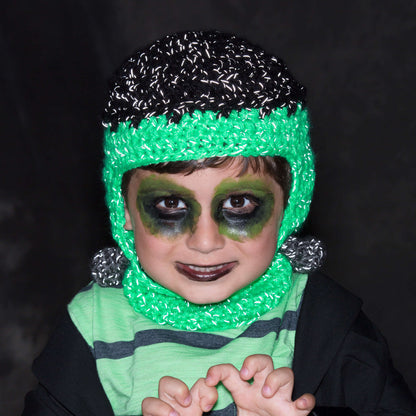 Red Heart Crochet Frankenstein Hat Crochet Costume made in Red Heart Reflective Yarn