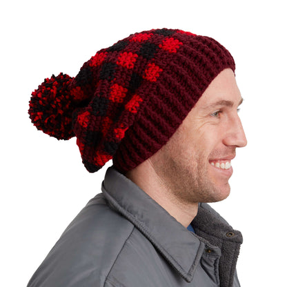 Red Heart Buffalo Plaid Crochet Hat for Him Single Size