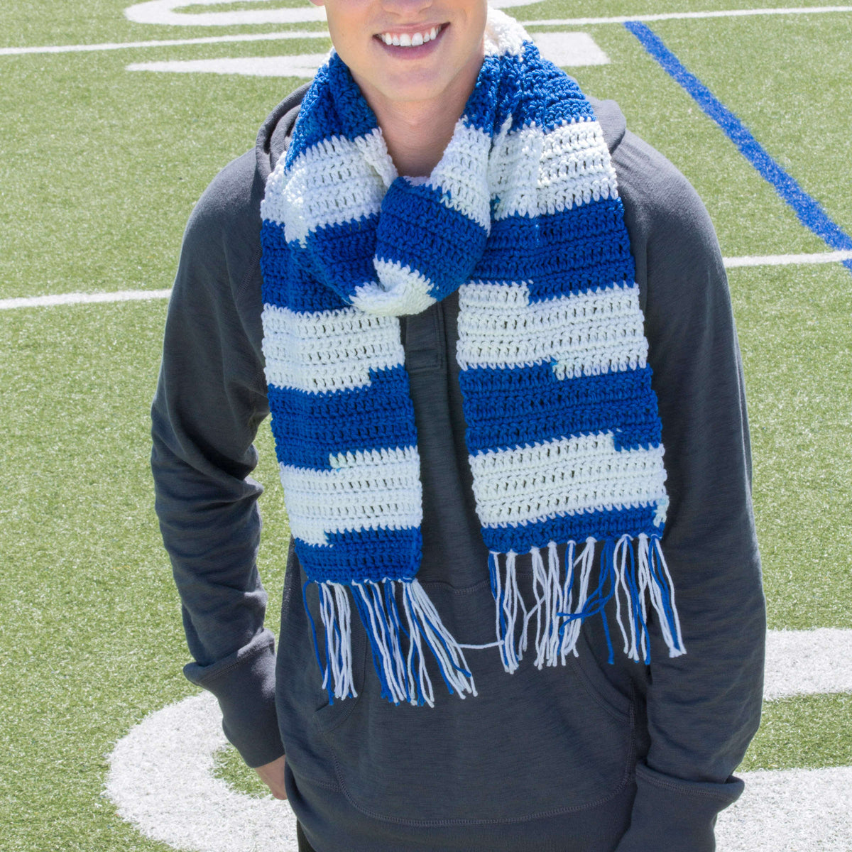 Red Heart Guy's Game-Day Scarf Pattern Tutorial Image