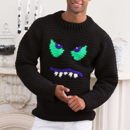 Red Heart Crochet Monster Face Sweater Crochet Sweater made in Red Heart Super Saver Yarn