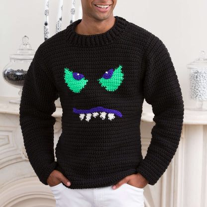 Red Heart Crochet Monster Face Sweater Crochet Sweater made in Red Heart Super Saver Yarn