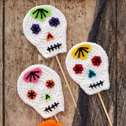 Red Heart Crochet Skull Party Sticks & Pompoms Crochet Pompom Craft made in Red Heart Super Saver Yarn