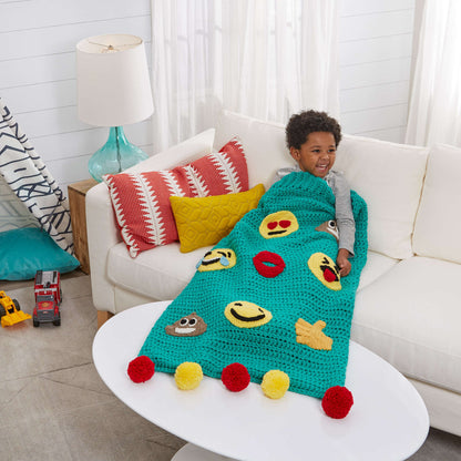 Red Heart Crochet Emoji Snuggle Sack Crochet Blanket made in Red Heart With Love Yarn