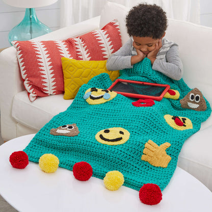 Red Heart Crochet Emoji Snuggle Sack Crochet Blanket made in Red Heart With Love Yarn