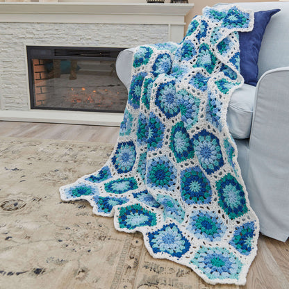 Red Heart Crochet Hexagon Blues Throw Crochet Throw made in Red Heart Super Saver Yarn