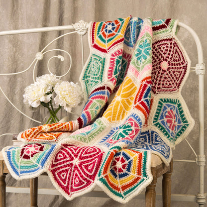 Red Heart Crochet Mandala Sampler Throw Crochet Throw made in Red Heart Super Saver Yarn