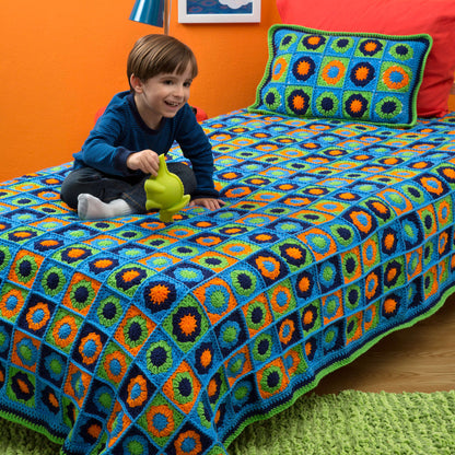 Red Heart Crochet Kids Twin Bed Afghan & Pillow Crochet Pillow made in Red Heart Super Saver Yarn