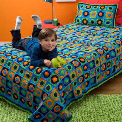 Red Heart Crochet Kids Twin Bed Afghan & Pillow Crochet Pillow made in Red Heart Super Saver Yarn
