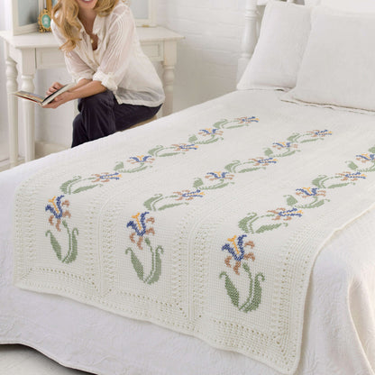 Red Heart Crochet Elegant Floral Throw Crochet Throw made in Red Heart Super Saver Yarn