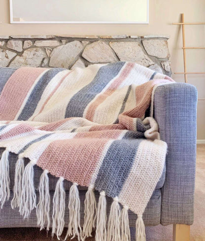 Red Heart Herringbone Mixed Stripes Crochet Throw Single Size
