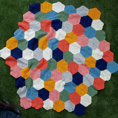 Red Heart Hexi-Quilt Crochet Blanket Single Size