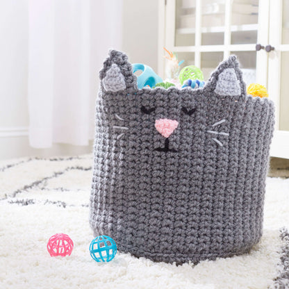 Red Heart Kitty Toy Basket Crochet Basket made in Red Heart Super Saver Chunky Yarn