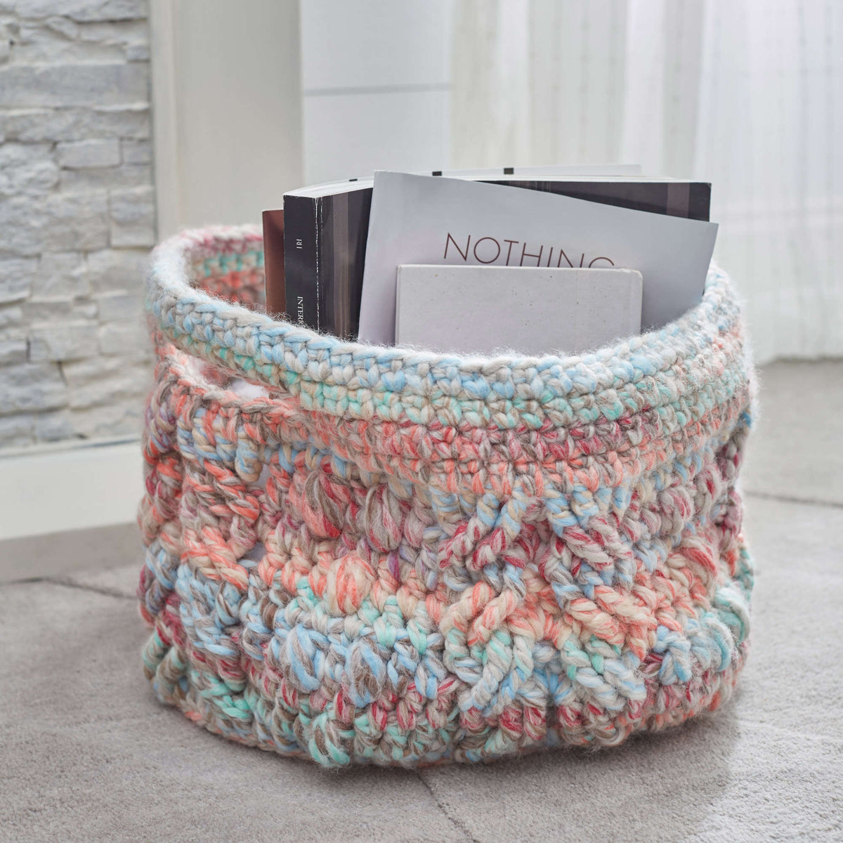 Crochet Basket made in Red Heart Collage Yarn