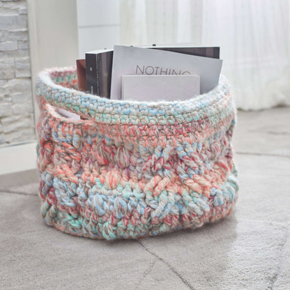 Red Heart Crochet Cabled Basket Crochet Basket made in Red Heart Collage Yarn