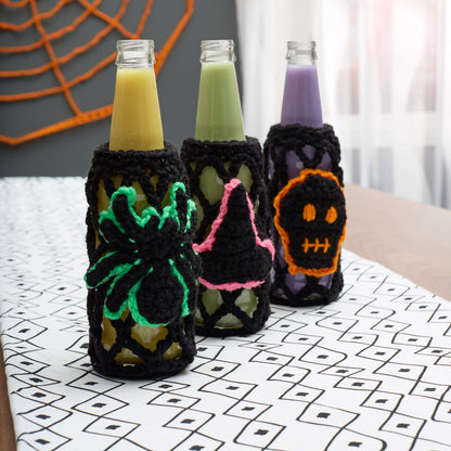 Red Heart Crochet Skull Halloween Bottle Cozy Crochet Cozy made in Red Heart Super Saver Yarn