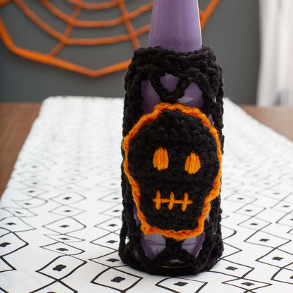 Red Heart Crochet Skull Halloween Bottle Cozy Crochet Cozy made in Red Heart Super Saver Yarn