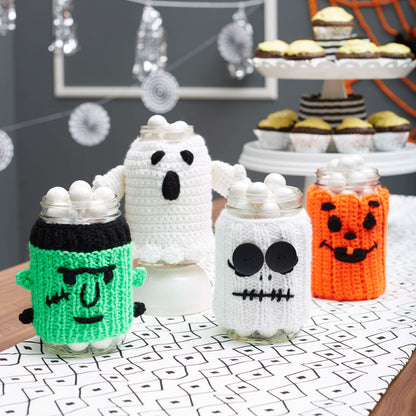 Red Heart Crochet Spooky Ghost Jar Cozy Crochet Cozy made in Red Heart Super Saver Yarn