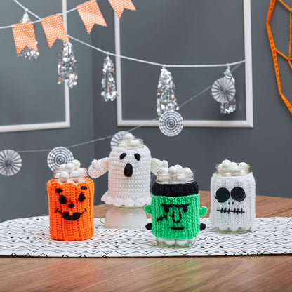Red Heart Crochet Spooky Ghost Jar Cozy Crochet Cozy made in Red Heart Super Saver Yarn