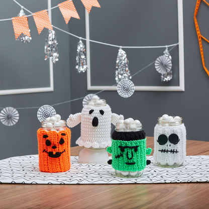 Red Heart Crochet Spooky Pumpkin Jar Cozy Crochet Cozy made in Red Heart Super Saver Yarn