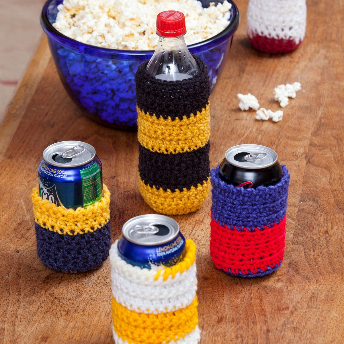 Red Heart Crochet Can Cozies Pattern Tutorial Image
