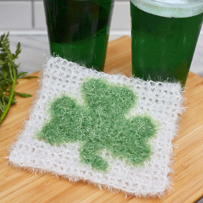 Red Heart Crochet Shamrock Scrubby Crochet Dishcloth made in Red Heart Scrubby Sparkle Yarn