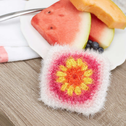 Red Heart Crochet Flower Granny Square Scrubby Crochet Dishcloth made in Red Heart Scrubby Sparkle Yarn